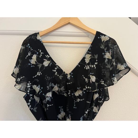 City Chic Floral V-Neck Midi Dress Womens 18 Whimsigoth Fairy Cottagecore Black - Picture 10 of 16